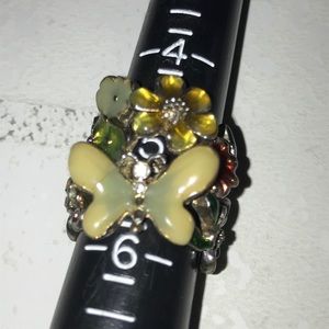 Guess Butterfly Floral Rhinestone Ring Sz 6